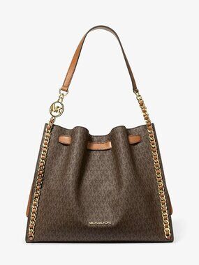 MICHAEL Michael Kors Mina Large Signature Logo Chain Shoulder Bag - Brown